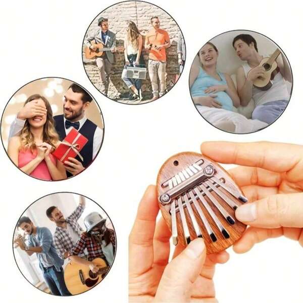 1 pezzo Mini Kalimba divertente [quattro stili], adatto per principianti di musica, cinturini per orologi in legno massiccio fatti a mano, strumenti con corda per appendere, accessori ciondolo portachiavi, accessori per borse, regali di San Valentino, regali del Ringraziamento, regali per appassionati di musica, feste e raduni