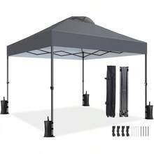 Amada 10x10ft 1-Person Setup Pop Up Canopy Tent - Easy Outdoor Sun Shade For Events, Parties, Camping, Gazebo With Wheel Cover Bag, Beach Tent With 3-Speed Adjustable Height,Blue - 深灰色 - 查看 1