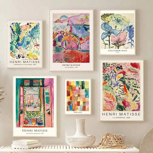 1pc/3PCS Vintage Abstract Matisse Exhibition Mid Century Landscape Posters Prints Wall Art Canvas Painting Picture Living Room Home Decor Frameless Vintage Frame Vintage
