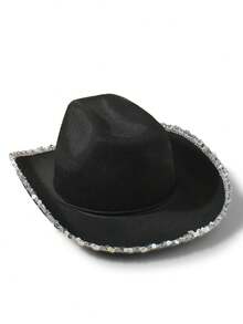 【水钻装饰】女士牛仔帽，涤纶材质，帽冠饰以水钻，人造银线设计，宽帽檐，抽绳束口，适合新娘、婚礼派对、节日和万圣节等场合。 - A - 查看 11