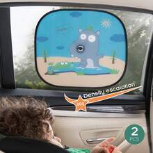 2 件装卡通图案婴儿汽车侧窗遮阳帘，带吸盘，可折叠耐用 80 克网状面料，有效阻挡 92% 的 UVA 和 UVB 射线，四季通用。 - 黑色 - 查看 15