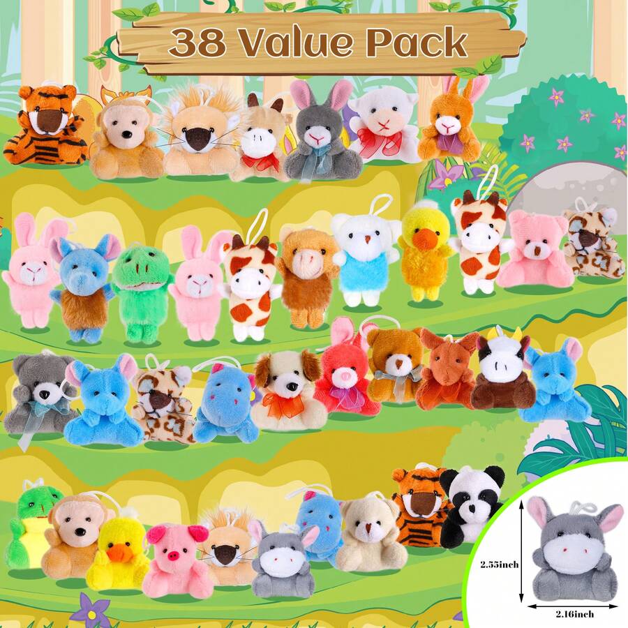 38Pcs Mini Plush Animals Toy Set, Christmas Bulk Stuffed Keychain Party Favors For Kids Small Animals Decorations Toys Carnival Prizes Birthday Goodie Bag Fillers