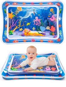 1个加厚充气海豚婴儿水垫，儿童拍打垫，PVC海洋鱼图案水上游戏垫玩具，婴儿拍打垫坐垫（款式和颜色随机），适合室内、沙滩、爬行和训练 - 适用于婴幼儿和新生儿，锻炼肌肉，促进发育 - 承重50公斤，柔软玩具，感官玩具，减压玩具，旅行玩具，婴儿必备，幼儿玩具，水上玩具，圣诞节，儿童生日礼物 - 彩色 - 查看 2