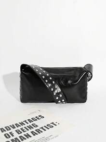 DareSee 1件装女士大容量酒红色铆钉装饰宽肩带独特设计通勤单肩/腋下包 音乐节 Y2K音乐节 返校季 秋冬季礼物 音乐节 - 黑色 - 查看 3