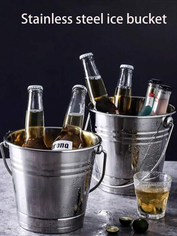 1pc Portable Golden Stainless Steel Ice Bucket - Outdoor BBQ And Party Beverage Storage Accessory,Summer,Summer Sets