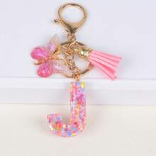 时尚红色首字母钥匙扣 A-Z 英文字母钥匙扣爱心流苏挂饰 女士背包手提包装饰 情人节圣诞礼物创意