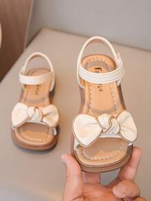 Girls' Cute Bow Splice Design Flat Sandals, Soft & Comfortable
