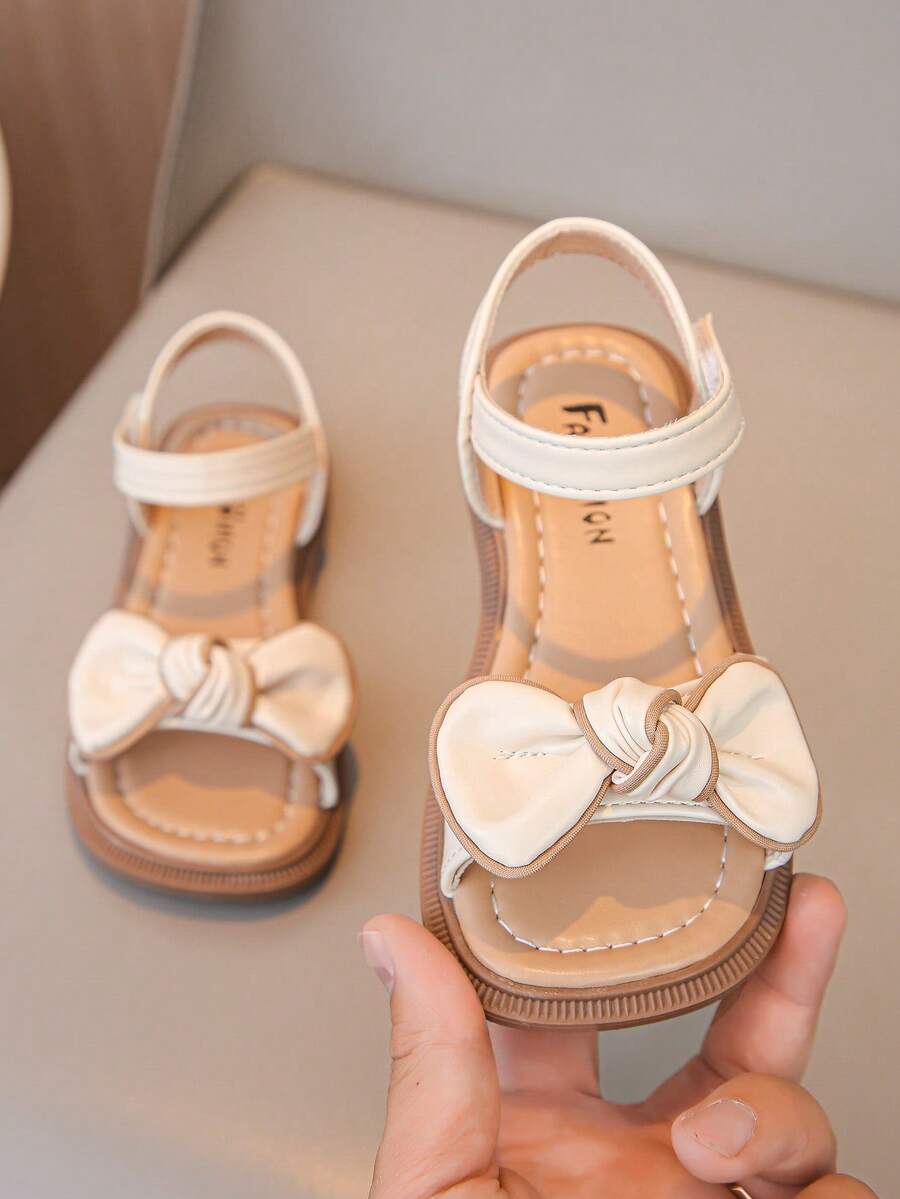 Girls' Cute Bow Splice Design Flat Sandals, Soft & Comfortable