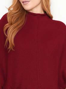 Knitted Poncho With Wave Detail - 酒紅色 - 查看 2