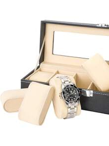 1 pieza/Caja de exhibición de relojes, caja de almacenamiento de relojes de lujo de gran capacidad, caja de almacenamiento de relojes con cubierta de polvo transparente, almohada de reloj desmontable, decoración del hogar, exhibición de la sala de estar, regalo para hombres, regalo del Día de San Valentín, regalo de Pascua, regalo festivo.