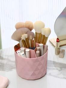 1 pieza Caja de almacenamiento giratoria para pinceles de maquillaje, soporte de escritorio redondo para delineador de cejas, lápiz, lápiz labial y pinceles, organizador de cosméticos, contenedor para pinceles adecuado para mesas de maquillaje, tocadores, escritorios, decoración de habitaciones, escritorios de oficina, organización y almacenamiento de baños