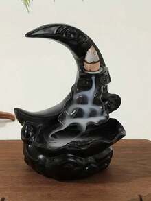 1pc, Moon Backflow Incense Holder,Waterfall Incense Burner,Resin Hand-Made Incense Fountain Burner With Backflow Incense Cones, Aromatherapy Home Decoration Yoga, Aromatherapy Home Decoration Gifts Birthday Graduation E-I-D - Black - View 10