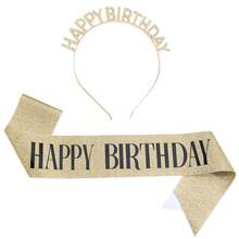 1set Happy Birthday Sash Ribbon And Headband For Women And Men,Birthday Decorations Sash,Birthday Sash Gift For Any Age Birthday Party Decor - Multicolor - View 3