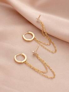 1 Pair Minimalist Cubic Zirconia Chain Dangle Earrings, Elegant Office Wear Jewelry For Women - Yellow Gold - View 4