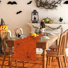 1pc Halloween Elemental Pattern Table Flag, Made Of 72 Inch Knitted Polyester Fiber, Used For Holiday Gathering Tables, Home Kitchen Decoration Gatherings, And Gifts