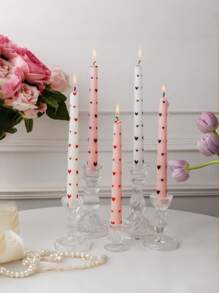 2pcs/Set (One Box) Long Pole Conical Heart Pink Candle, 9.84 Inches, Soy Wax Smokeless, Wedding Banquet Decoration Atmosphere Long Candle Branch, Black Heart, Red Heart, Pink Candle White Candle, Holiday Atmosphere Candle, Valentine's Day Candle, Cute And Fun Candle
