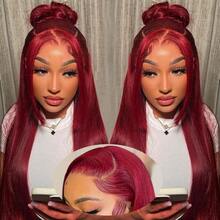 99j Burgundy Lace Front Wigs Human Hair 30Inch 13x6 Lace Front Wigs Human Hair Straight Red 180% Density HD Lace Front Human Hair Pre Plucked Pre Cut Glueless Wigs Colored For Women - S99J - View 2