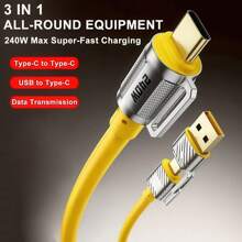 240W Maximum 3-In-1 Usb A /Type-C To Type-C Super Fast Charging Data Cable Compatible With IPhone 16/15 Series, Compatible With Samsung S24 S23 S22, Compatible With Xiaomi Redmi, Compatible With Huawei, And Supports Tablets, Laptops, And All Type-C Charging Devices, Mobile Phones, Car Power Banks. Compatible With IPhone 16, 16 Pro Max, 15, 15 Plus, 15 Pro, 15 Pro Max,Compatible With Redmi, Compatible With OnePlus Type C, Charger