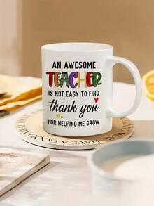 1pc 11oz Teacher Appreciation Ceramic Coffee Mug - "Thank You For Helping Me Grow" Porcelain Cup,Outdoors,Summer And Winter Drinking Utensils,Perfect For Hot Cold Drinks,Gift For Birthdays,Perfect For Home Office Use,Tea Cup,Wedding,Graduation - Multicolor - View 3