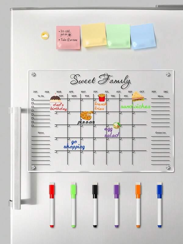 1pc Transparent Dry Erase Board (Comes With 6 Magnetic Whiteboard Markers), Acrylic Minimalist Memo Board For Work, Home, Reusable Calendar And Monthly Planner