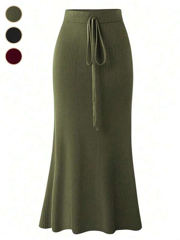 Women's Casual Solid Color Lace-Up Fishtail Skirt