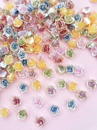 35件混合玫瑰山茶花美甲装饰，树脂美甲配件，适合夏季，优雅的婚礼装饰，可爱简约风格，易于使用，适合婚礼、度假、青少年节日美甲DIY、美甲用品、情人节、婚礼、生日派对装饰、工艺品、美甲装饰，非常适合送给母亲。