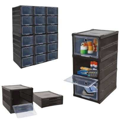 Organizador Dobrável Empilhável Arqplast Com 3 Compartimentos Preto