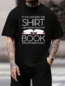 Camiseta divertida para amantes de los libros - Obligado a dejar mi libro y volver a la sociedad - Regalo para ratones de biblioteca, lectores, bibliotecarios, profesores - Camiseta sarcástica para leer para hombres - Negro - Ver 1