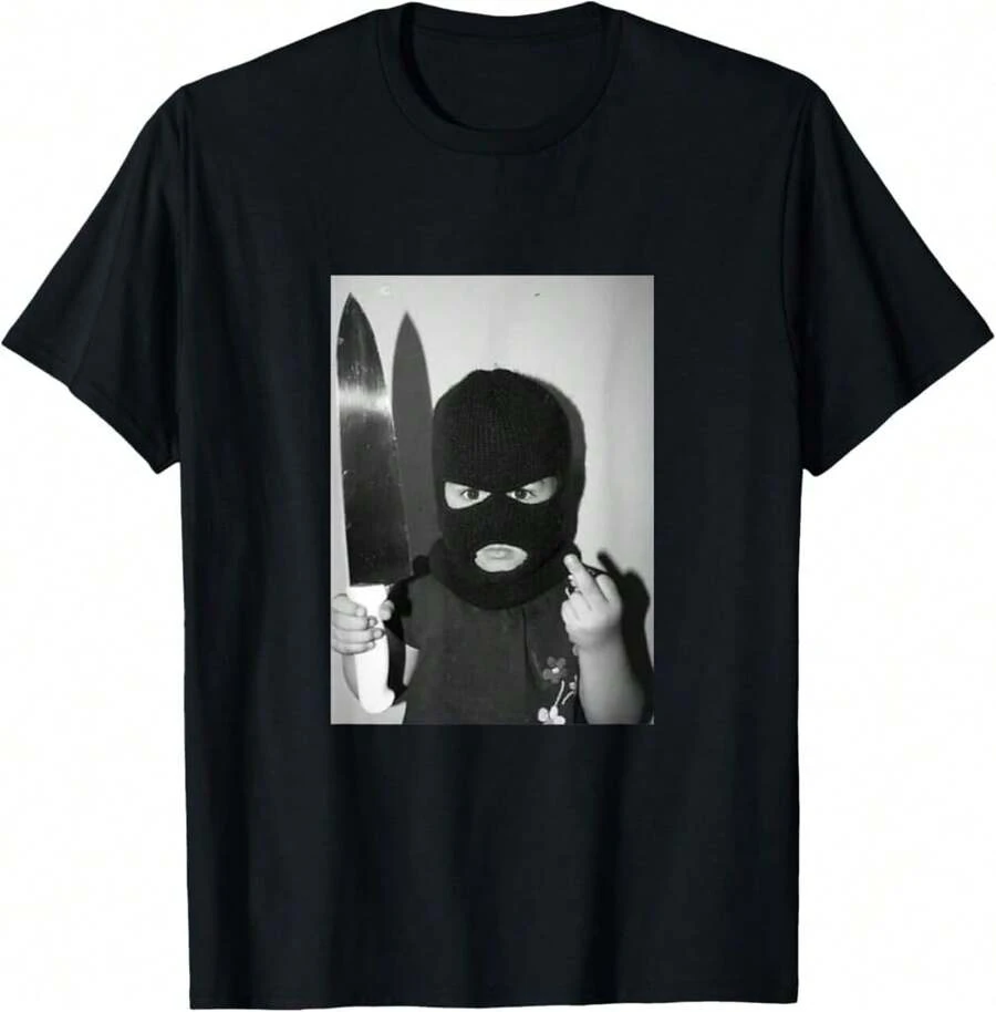 Cool Kid With Mask Showing Middle Finger Funny Gangster T-Shirt-DI Best Gifts - 黑色 - 查看 1