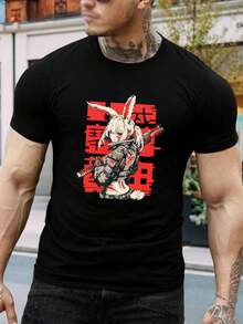 Camiseta de conejita anime - Camiseta gráfica estilo streetwear japonés para hombre y mujer - Camiseta de cuello redondo de algodón estilo otaku - Regalo para fanático del anime - Camiseta negra de algodón para papá - Negro - Ver 1