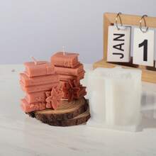 Stampo in silicone per candele a forma di libro 3D, stile artistico, per stampi in gesso, resina epossidica, decorazioni da libreria, forniture per la realizzazione di decorazioni da studio - Bianco - Visualizzare 2