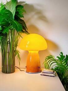 LED Orange/White Glass Mushroom Ambiance Table Lamp, Iron Body, For Living Room, Bedroom, Bedside, Office Decorative Lighting, Birthday Gift, USB Plug, Easy To Carry Outdoor Lighting Cosy Night Lamp, Adjustable Brightness