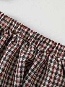 2pcs Baby Girls Casual Puff Sleeve Shirt+Plaid Ruffle Skirt Outfit, Suitable For Spring/Summer Outdoor - White - View 6