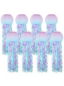 3PCS, Mermaid Party Decoration, Jellyfish Paper Lantern Mermaid Scale Chandelier, Suitable For Mermaid Birthday Party Underwater Marine Decoration