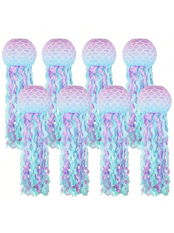 3PCS, Mermaid Party Decoration, Jellyfish Paper Lantern Mermaid Scale Chandelier, Suitable For Mermaid Birthday Party Underwater Marine Decoration