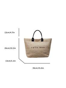 Fashionable Tote Bag - Large Capacity, Made Of Lightweight PVC And Kraft Paper, With Hook And Loop Closure, Stylish Choice For Women - Beige - View 8