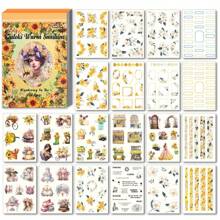 Libro de pegatinas con estampados florales vintage - Colección retro de motivos botánicos y humanos | 20 hojas artísticas con diversos diseños de plantas, flores y figuras | Perfecto para diarios hechos a mano, scrapbooks, fundas de teléfono y manualidades DIY