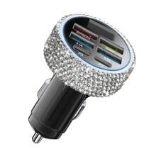 1 pièce Chargeur de voiture 2-en-1/8-en-1 avec strass, câble de charge 3-en-1 avec strass, charge rapide, Type C, USB, adaptateur de voiture, compatible avec Apple, téléphone, caméra de tableau de bord, iPad, GPS, cadeau pour les vacances/anniversaire