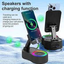 Wireless Induction Audio Bluetooth Speaker 5-In-1 Phone Holder, 2025 New Induction Speaker, 4000mAh Rechargeable Speaker With Colorful Ambient Light Foldable For Tablet Phone Android - Wireless Induction White - View 4