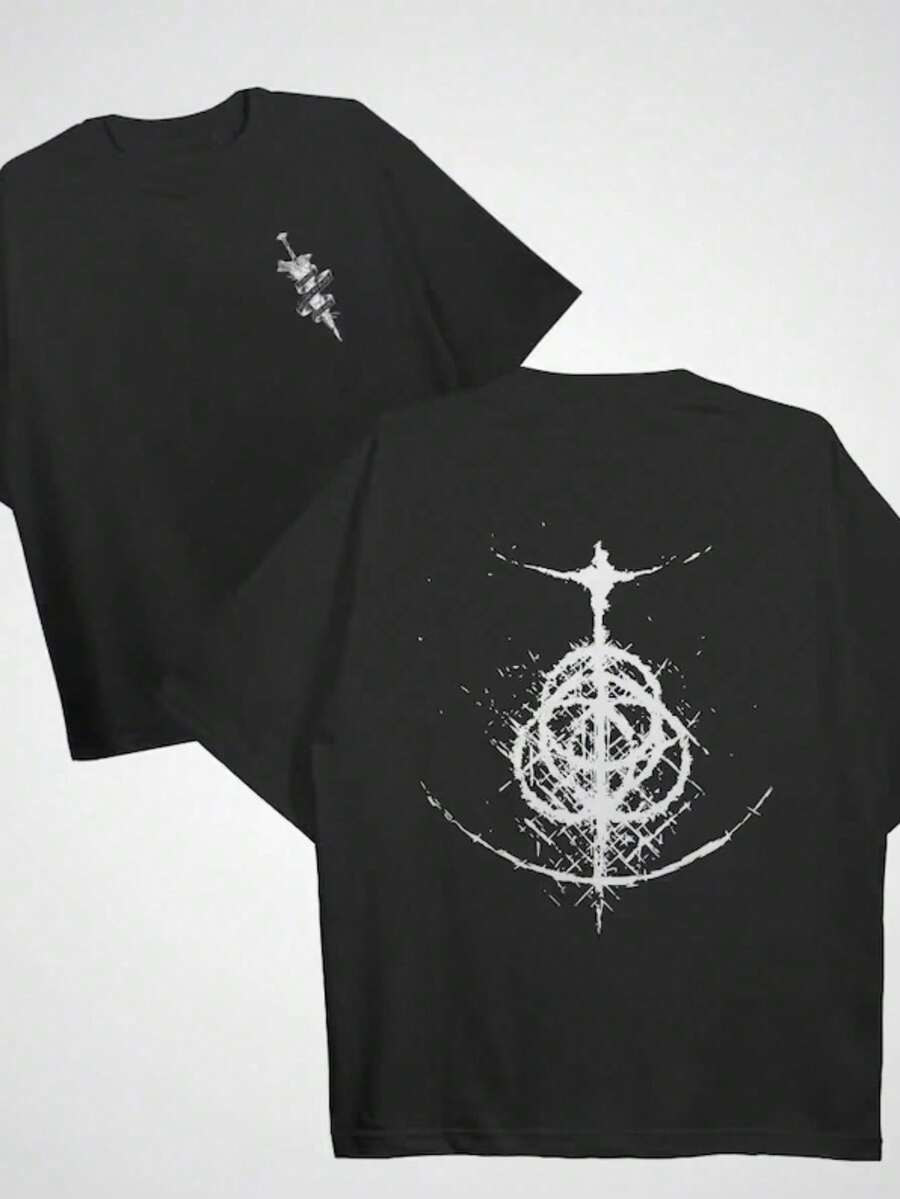 Elden Ring Game T-Shirt Unisex Men Women 100% Cotton Top Premium Streetwear New Release Immediate Shipping Various Colors!! Plus Size - màu đen - Xem 1