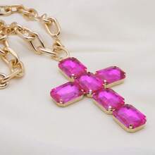 Retro Oversized Pearl Necklace With Big Glass Cross Pendant, Fashion Jewelry For Women, Christmas Gift