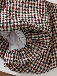 2pcs Baby Girls Casual Puff Sleeve Shirt+Plaid Ruffle Skirt Outfit, Suitable For Spring/Summer Outdoor - White - View 5