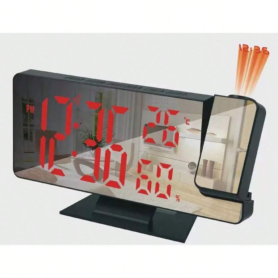 Nuevo reloj de proyección digital temperatura creativa y humedad multifunción espejo luminoso proyección reloj despertador LED proyección electrónica silenciosa - Rojo - Ver 1