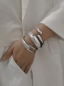 1pc Minimalist Aesthetic High-Quality Unique Design Asymmetric Water Drop Hollow Metal Bangle Bracelet, Versatile For Evening Party, Daily Wear, Office, Bar, Music Festival, Wedding, Business Events, Gift