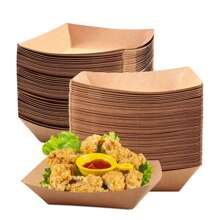 30/50pcs Disposable Kraft Brown Paper Food Trays, Oil-Proof Food Paper Tray Kraft Paper Boat Box, Portable Food Paper Tray For Family Picnic, Suitable For French Fries, Corn Flakes Snacks, Hot Dogs, Taco BBQ, Popcorn Parties, Picnics, Wedding Parties, Multi-Purpose Baking Tool, Kitchen Essentials, Kitchen Accessories (Brown)