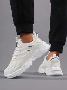 Men's Sports Shoes Casual Sneakers, Lace Up Soft Sole Flat Comfortable Academy Sports Shoes For Men, Lightweight Low-Top Daily Shoes - White - View 5