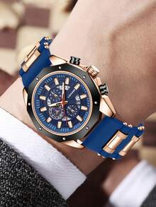 1 件硅胶表带男士手表商务时尚多功能石英表适合日常服装搭配或节日礼物 - 均碼 - 查看 6