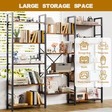 Vongrasig Triple 5 Tier Bookshelf, Industrial Large Bookcase With Storage Cabinet, Tall Gold Bookshelf With 14 Open Display Shelves Metal Frame Furniture For Living Room Bedroom Home Office Rustic Brown - 質樸棕色 - 查看 4