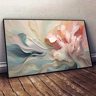 大型现代抽象花卉油画艺术 - 柔和的粉色和桃红色水彩设计，无框墙面装饰，适用于客厅、卧室或餐厅，50x70cm/19.68x27.55英寸，餐厅艺术品 | 花卉墙面装饰 | 优雅的墙饰，房间装饰