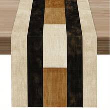 1 pieza Camino de mesa estilo bohemio con bloques de color - 100% poliéster tejido satinado, tonos neutros (beige/negro/marrón/blanco) para decoración interior/exterior de restaurante, entrada, mesa de café y celebraciones festivas, decoración de camino de mesa - Marrón - Ver 2